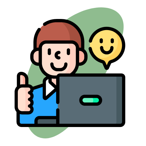 man and computer with thumbs up
